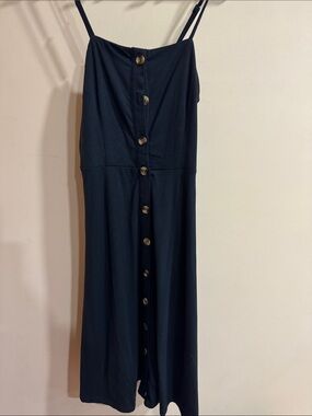 Women's Navy Midi Button-Front Dress
